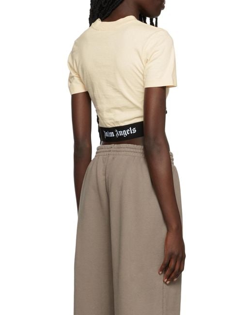 Palm Angels Natural Logo-Print Short-Sleeve T-Shirt
