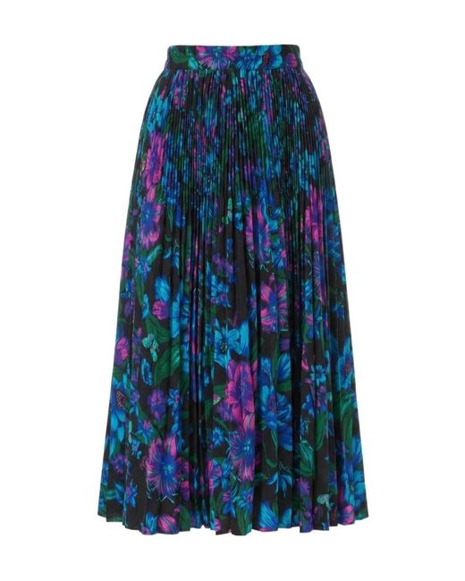 Gucci Blue Printed Silk Crêpe De Chine Midi Skirt