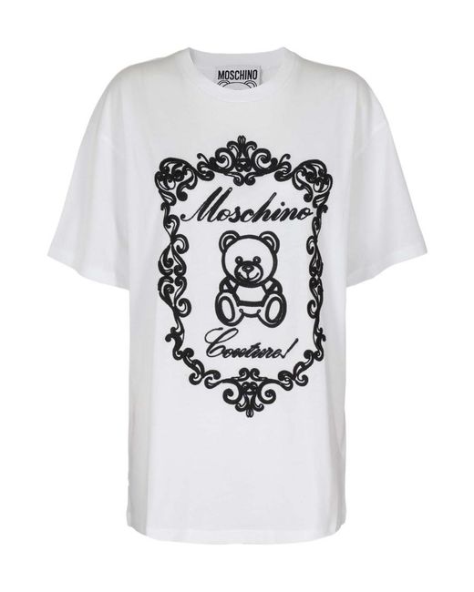 Moschino White Flocked-Teddy Logo T-Shirt