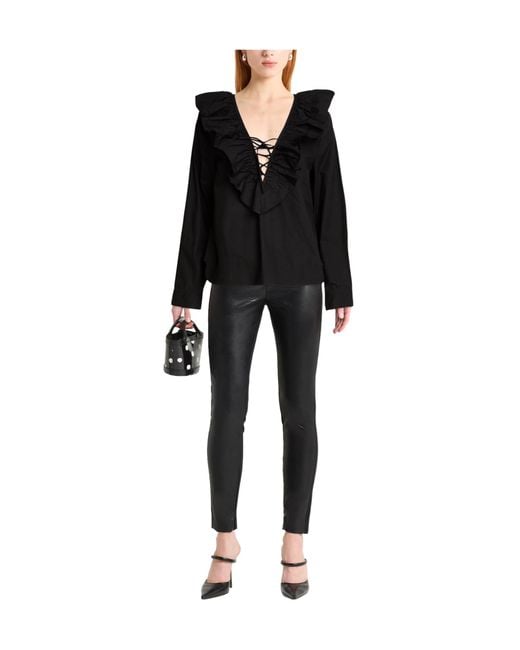 Ganni Black Solid-Color Long-Sleeve Ruched Top
