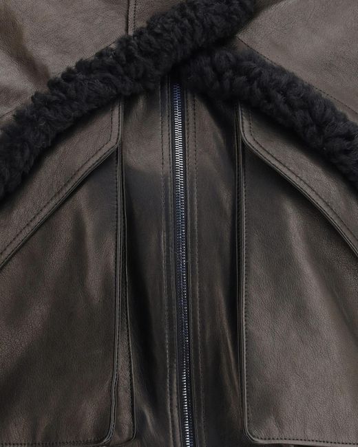 Magda Butrym Black Shearling-Trimmed Bomber Leather Jacket