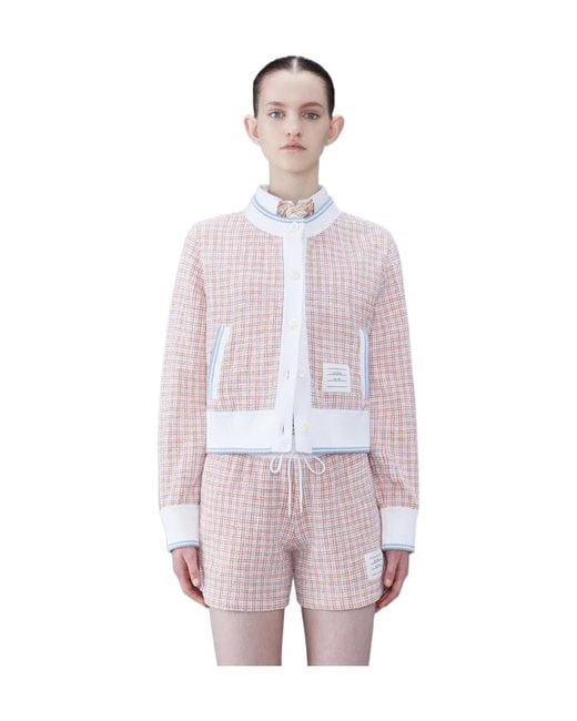Thom Browne Pink Checked Tweed Cardigan
