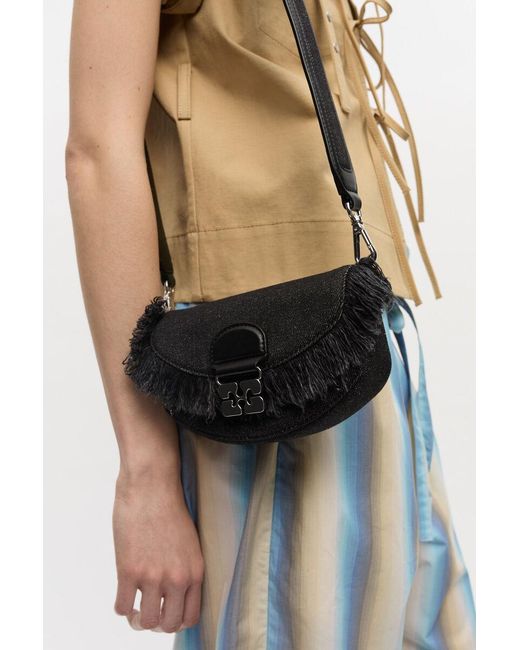 Ganni Black Apo G Logo Plaque Mini Shoulder Bag