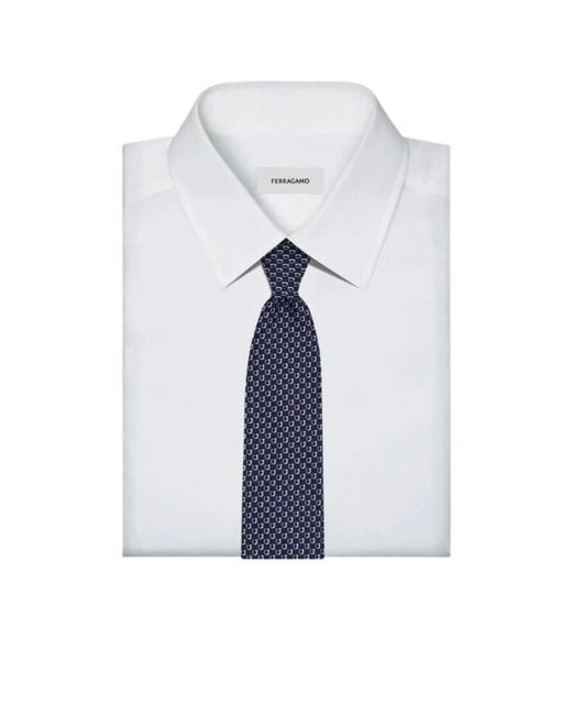 Ferragamo Blue Bicolor Gancini Jacquard Tie for men