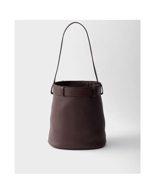 Prada White Buckle Leather Bucket Bag With Belt
