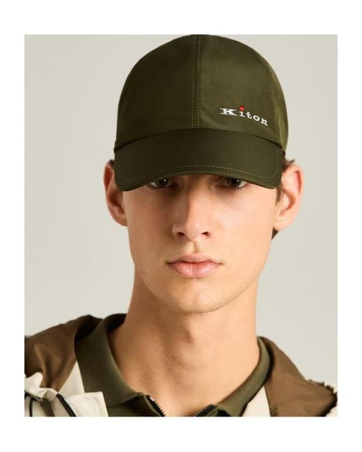 Kiton Green Logo Embroidered Curved Peak Cap for men