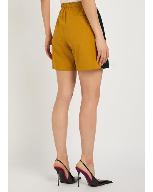 Saint Laurent Yellow Logo Panelled Cotton Shorts