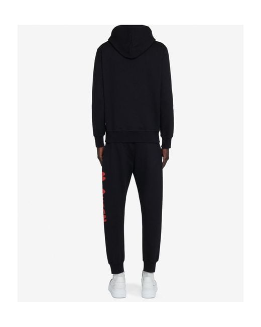 McQueen Black Logo Printed Drawstring Hoodie for men