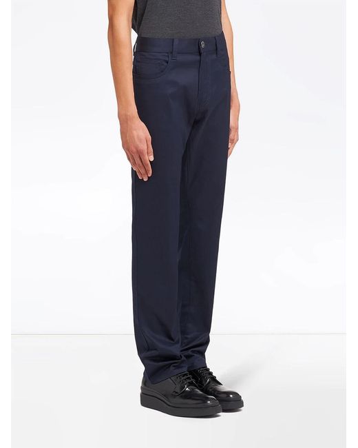 Prada Blue Stretch Drill Five-Pocket Trousers for men