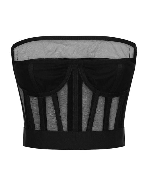Dolce & Gabbana Black Boned-Bodice Cropped Tank Top
