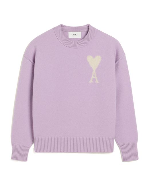 AMI Purple Ami De Coeur Crewneck Knitted Jumper for men