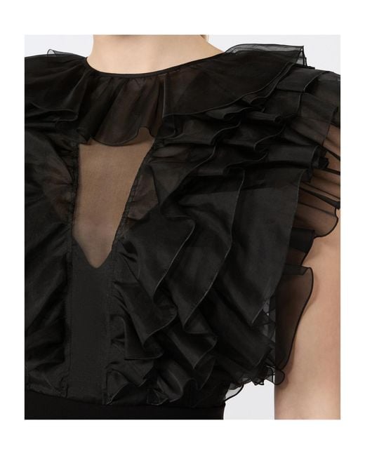 Max Mara Black Tulle-Ruffle Mini Dress