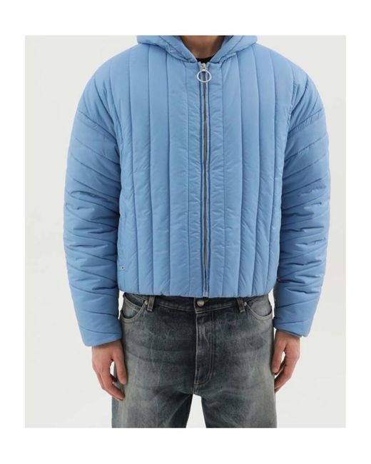 1989 STUDIO Blue Quilted Hooded Coat for men