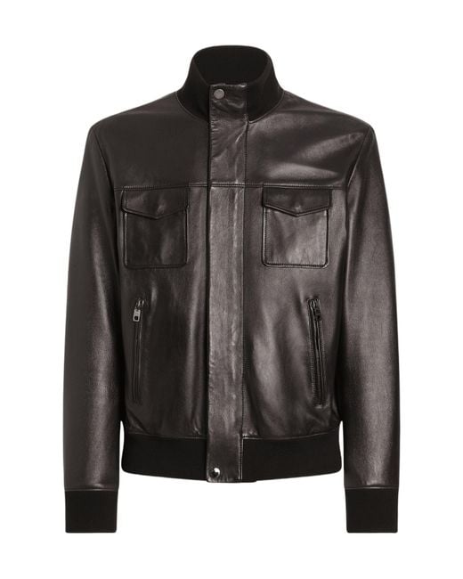 Dolce & Gabbana Black Lambskin Bomber Jacket for men