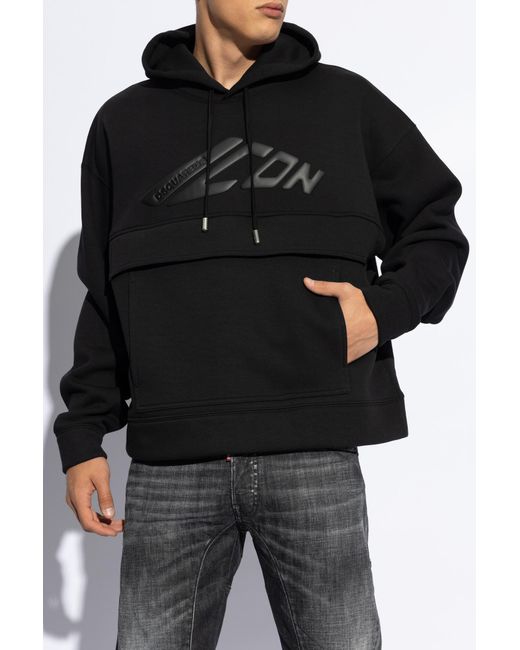 DSquared² Black Logo Detailed Drawstring Hoodie for men