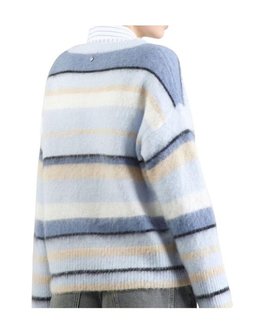 Boss Blue C_Fosset Striped Round-Neck Sweater