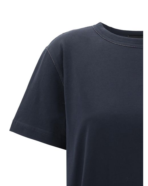 Fabiana Filippi Black Filo Diamante Detailed Short Sleeved Basic T-Shirt