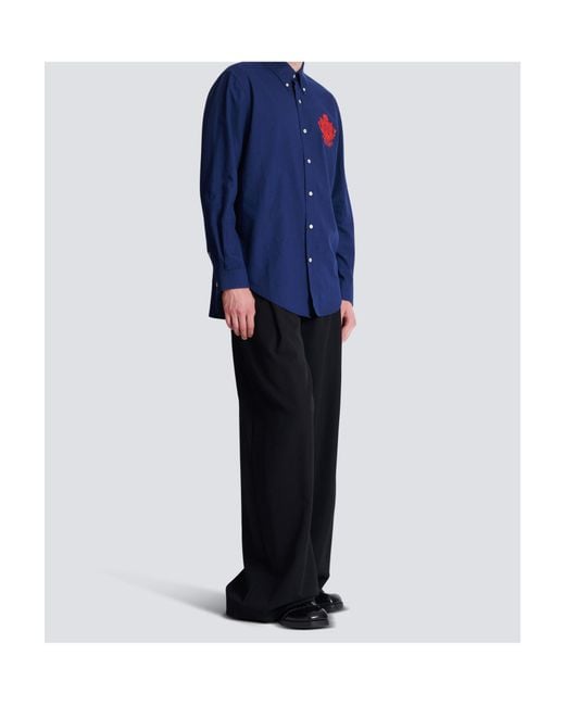 Balmain Blue Apos;S Oxford Cotton College Emblem Button-Down Shirt for men