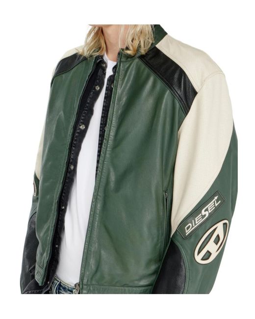 DIESEL Green L-Ahti Leather Jacket for men