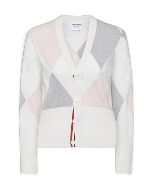 Thom Browne White Argyle-Intarsia Cashmere Jumper