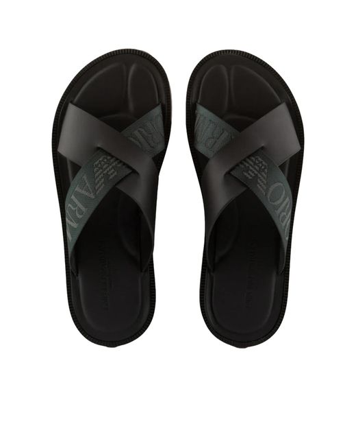 Emporio Armani Black Logo Strap Sandals for men