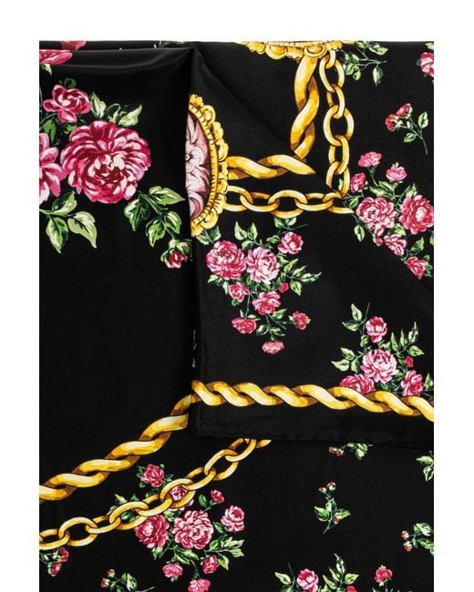 Dolce & Gabbana Black Chain Print Floral Scarf