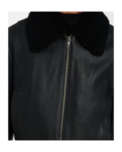 Vince Black Shearling-Trimmed Leather Jacket