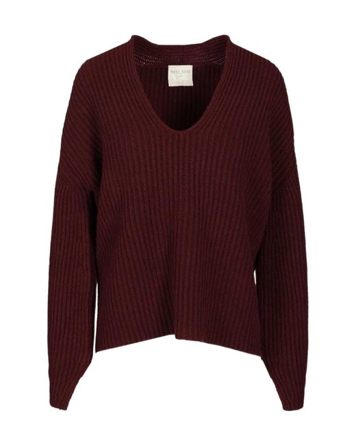 Forte_forte Red V-Neck Ribbed Knitwear