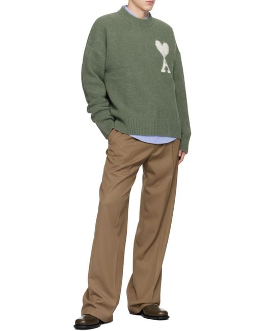 AMI Green Ami De Coeur Wool Sweater for men