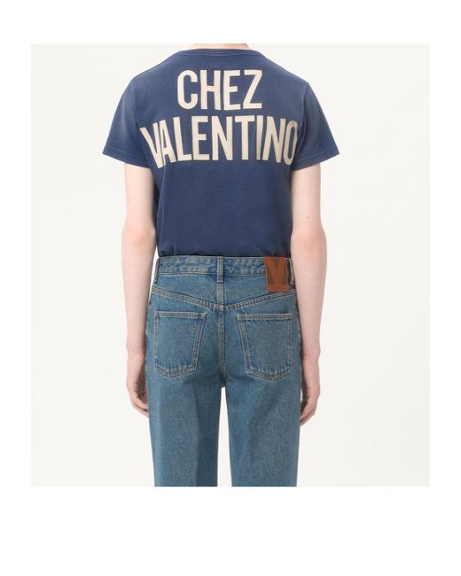 Valentino Blue Chez Patch Crewneck T-Shirt for men