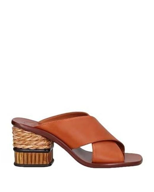 Chloé Brown Leather Square-Toe Block-Heel Sandals