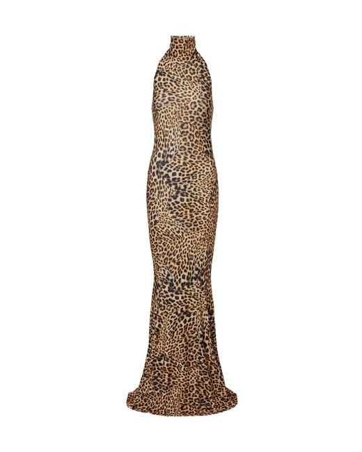 Norma Kamali Brown Printed Turtleneck Jersey Gown