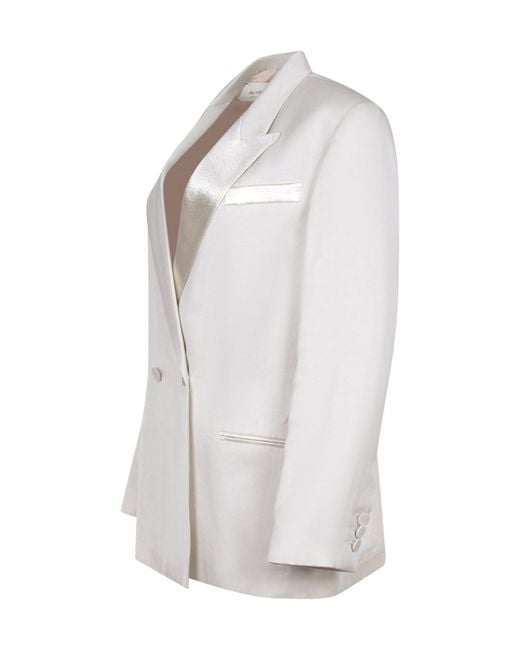 Alysi White Double-Breasted Satin-Trim Blazer