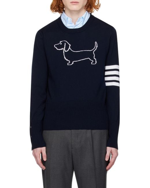 Thom Browne Blue 4-Bar Stripe Crewneck Jumper for men