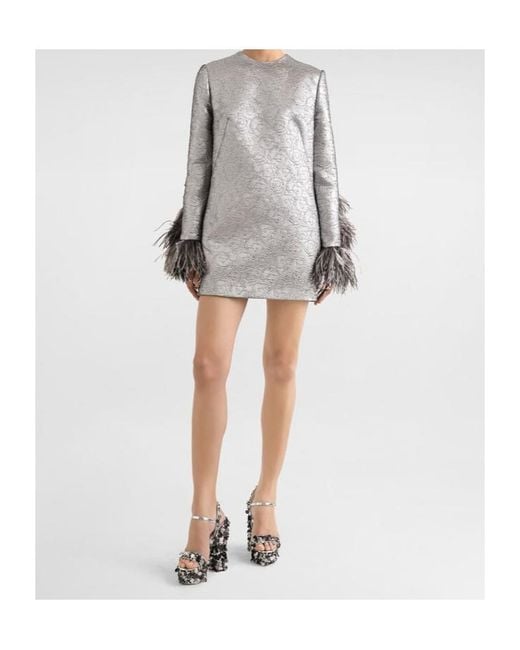 Dolce & Gabbana Gray Feather-Trim Mini Dress