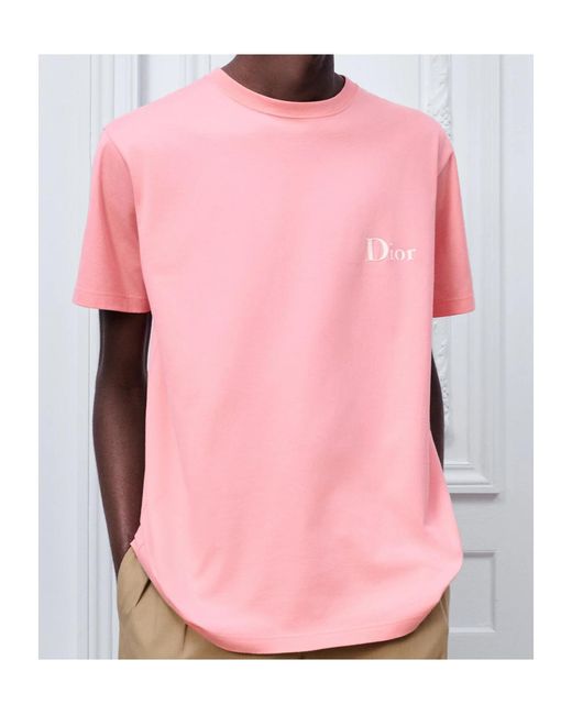 Dior Pink T-Shirt With Embroidery, Relaxed Fit for men