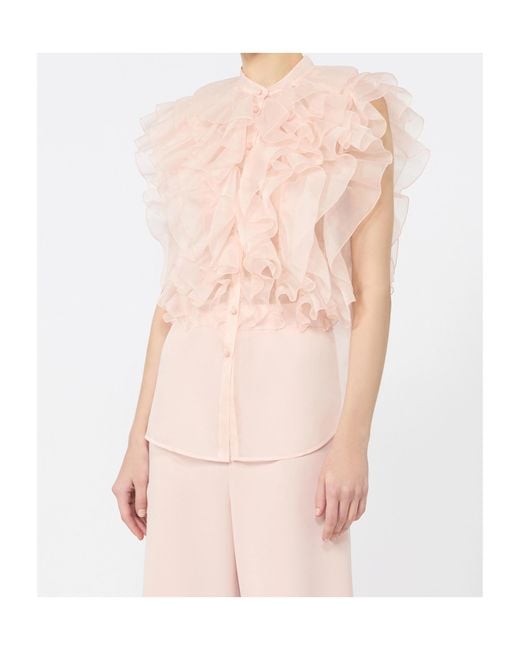 Max Mara Pink Silk Ruffled Blouse