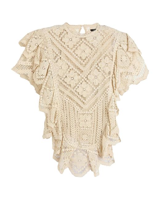 Isabel Marant Natural Solid Color Lace Short Sleeve Top