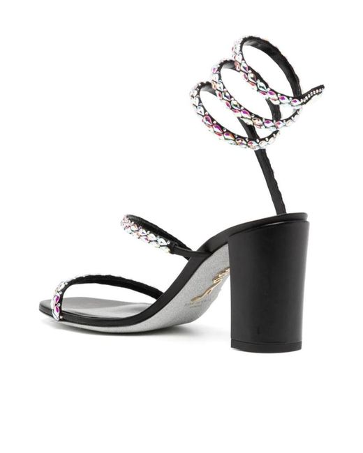 Rene Caovilla White Crystal Embellished Strappy Sandals