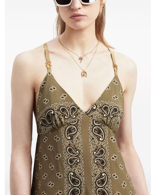 Palm Angels Brown Paisley-Printed V-Neck Slip Dress