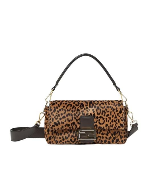 Fendi Brown Baguette Leo Animalier Printed Medium Shoulder Bag