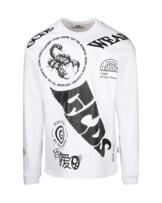 Gcds White Graphic Long-Sleeve T-Shirt for men
