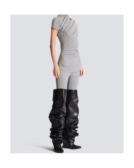Balmain Gray Draped Knit Top
