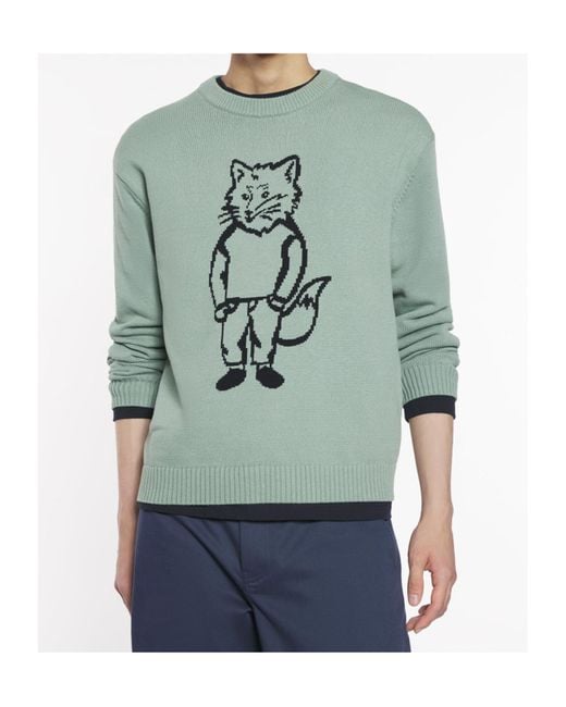 Maison Kitsuné Green Dressed Fox Intarsia Jumper for men