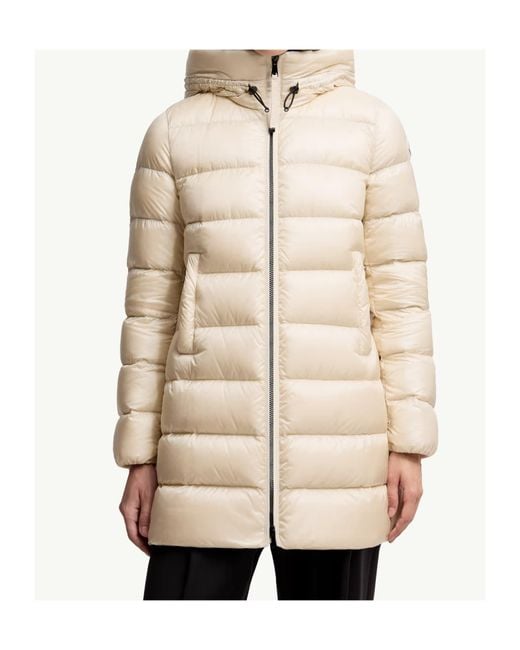 Moncler Natural Zip-Up Quilted Coat