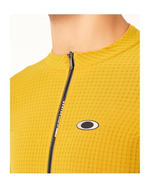 Oakley Yellow Gridskin Pinstripe Ss Textured Zip Jersey for men