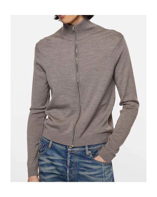 Acne Gray Zip-Up Bow Logo Cardigan for men