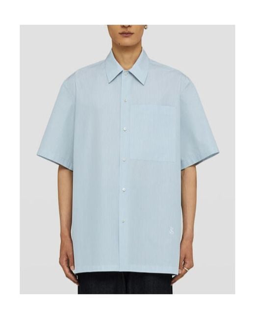 Jil Sander Blue Logo Embroidered Short-Sleeved Shirt for men