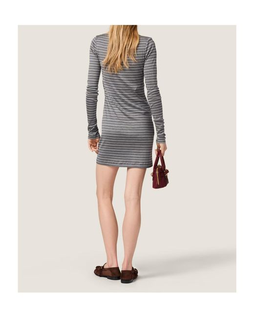 Miu Miu Gray Striped Jersey Mini-Dress