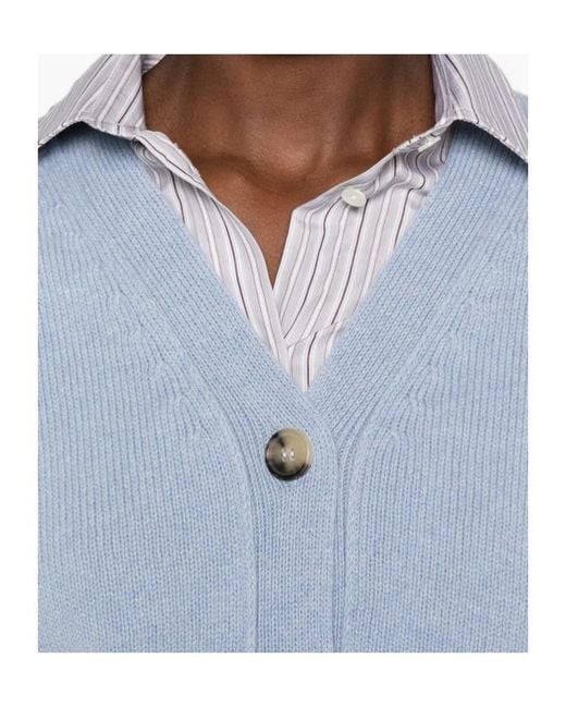 Aragona Blue V-Neck Ribbed-Knit Cardigan